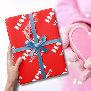 Papier Cadeau Simple White Clean Joyeux Valentines Jour Rouge