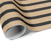 Papier Cadeau Simples Bandes Noires Chics Sur Faux Brown Kraft (Coin rond)