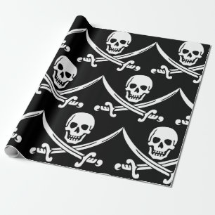 Papier Cadeau Simples crânes de pirates souriants avec épées 
