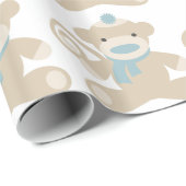 Papier Cadeau Singe de chaussette dans le bleu (Coin rond)