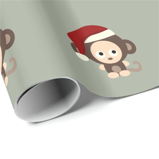 Papier Cadeau Singe de Noël mignon (Coin rond)