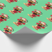 Papier Cadeau Singe de Noël Mignonne Rouge Vert (Coin)