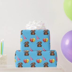 Papier Cadeau Singe et ballons d'anniversaire Enfants