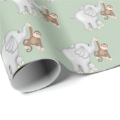 Papier Cadeau Singe et éléphant en cage (Coin rond)