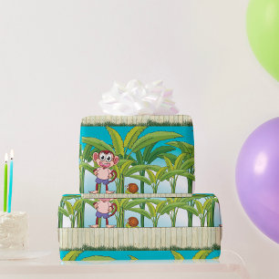 Papier Cadeau Singe et escargot dans une scène de jungle tropica