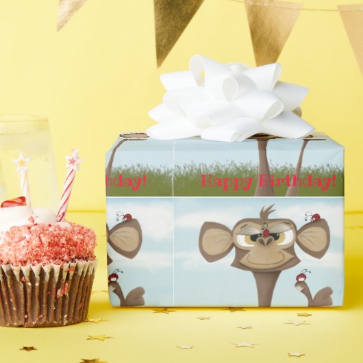 Papier Cadeau Singe idiot et coccinelles (Fête d'anniversaire)