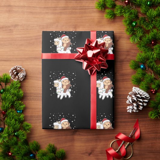 Papier Cadeau Singe Lama Noël Neige Hiver Animaux (Cadeau de vacances)