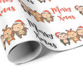 Papier Cadeau Singe Noël Animaux de Noël Mignons Singes Wr (Coin rond)