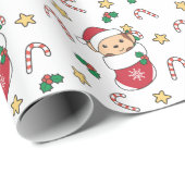 Papier Cadeau Singe Noël Neige Hiver Animaux Singes (Coin rond)