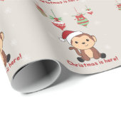 Papier Cadeau Singe Noël Neige Hiver Animaux Singes Enveloppemen (Coin rond)