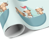 Papier Cadeau Singes mignons en papier d'emballage de bateau de (Coin rond)