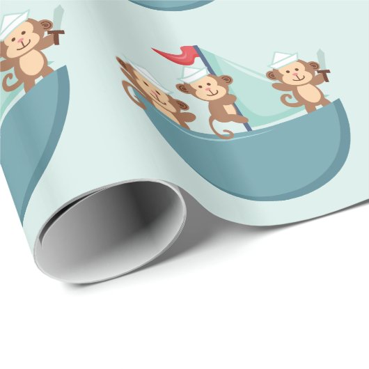 Papier Cadeau Singes mignons en papier d'emballage de bateau de (Coin rond)