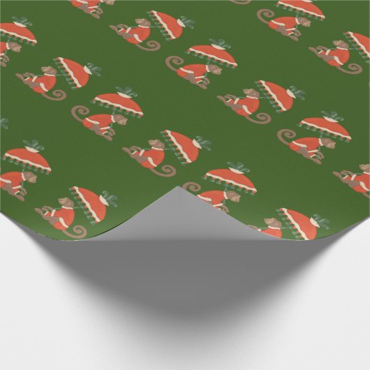 Papier Cadeau Singes verts rouges avec vert (Coin)