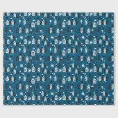 Papier Cadeau Sinterklaas met paard en huisjes blauw (Plat)