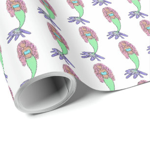 Papier Cadeau sirène arc-en-ciel rose bleu violet vert noir bouc