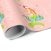 Papier Cadeau Sirène de Noël & flocons d'or personnalisé (Coin rond)