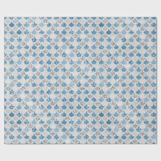 Papier Cadeau Sirène de Parties scintillant en argent Turquoise  (Plat)