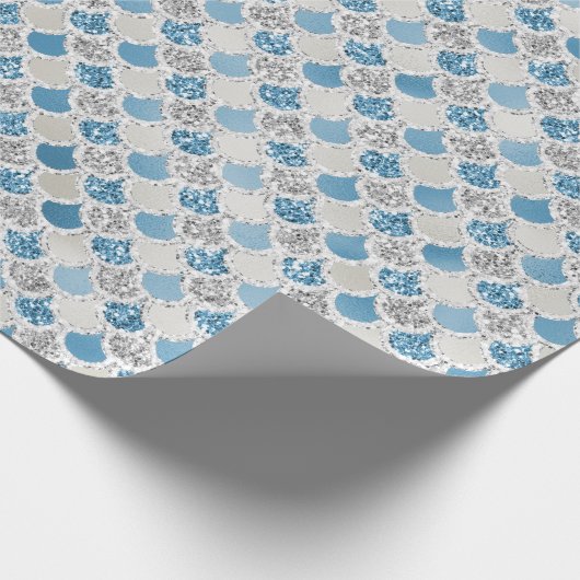 Papier Cadeau Sirène de Parties scintillant en argent Turquoise  (Coin)