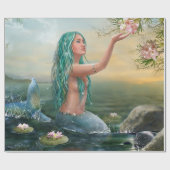 Papier Cadeau sirène d'une chevelure verte (Plat)