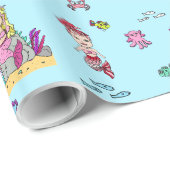 Papier Cadeau Sirène et créatures de mer Enveloppement cadeau de (Coin rond)