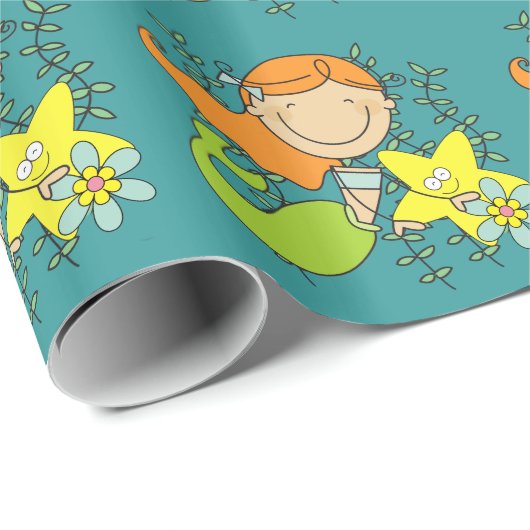 Papier Cadeau Sirène rousse (Coin rond)