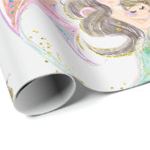 Papier Cadeau Sirène sous le papier d'enveloppement marin (Coin rond)