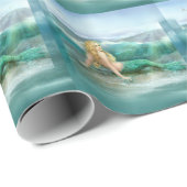 Papier Cadeau Sirène sur le rivage avec des vagues et des (Coin rond)