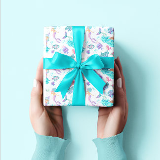 Papier Cadeau Sirène Turquoise Sous Mer Océan Whimsical