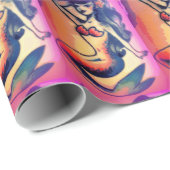 Papier Cadeau sirènes à poil foncé rose (Coin rond)