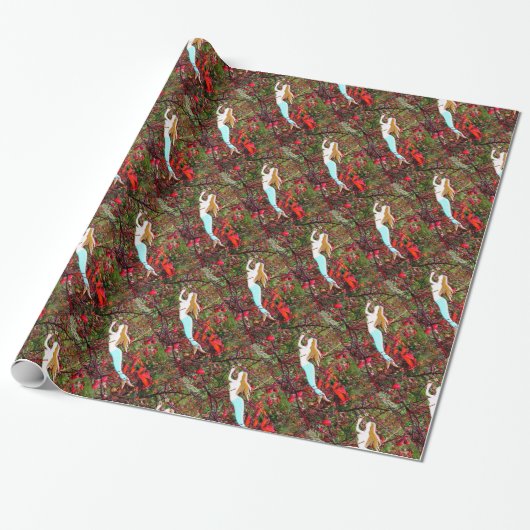 Papier Cadeau sirènes à queue bleue nageant (Déroulé)