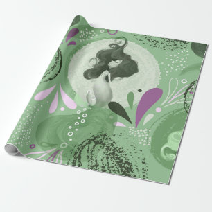 Papier Cadeau Sirènes de Whimsical Vert Motif Abstrait