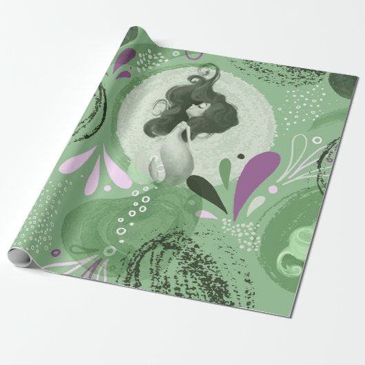 Papier Cadeau Sirènes de Whimsical Vert Motif Abstrait (Déroulé)