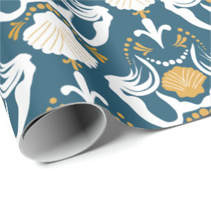 Papier Cadeau Sirènes et coquillages Damas