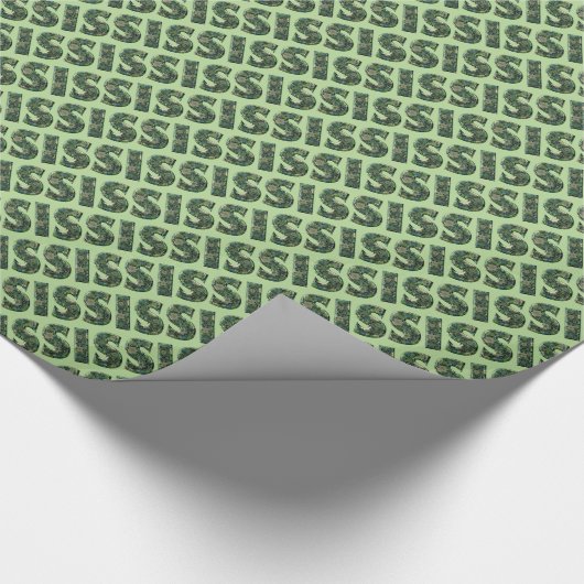 Papier Cadeau Sis Typographie Fleurs Texte Motif Floral Vert (Coin)