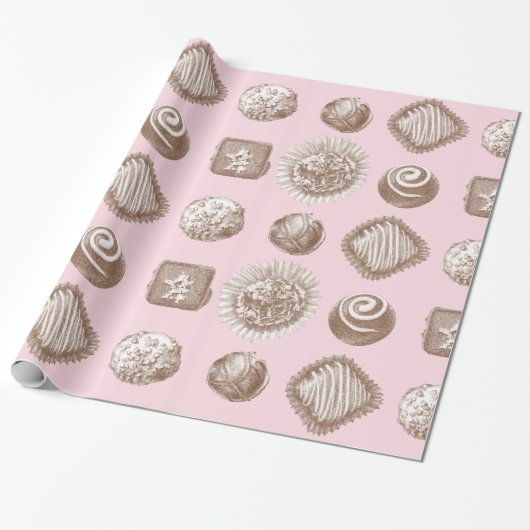 Papier Cadeau Six truffes de chocolat dans une conception répété (Déroulé)