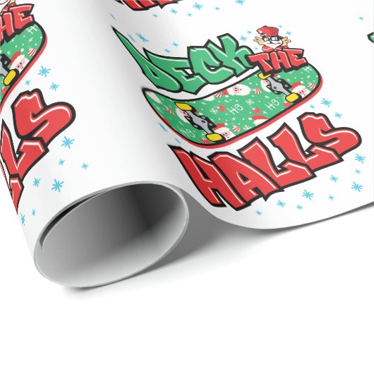 Papier Cadeau Skateboard Noël Skateboard Deck the Halls (Coin rond)