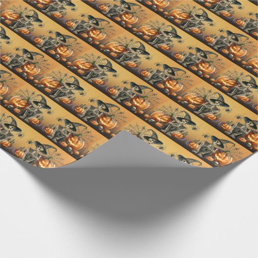 Papier Cadeau Skeleton Citrouille Halloween papier enveloppant (Coin)