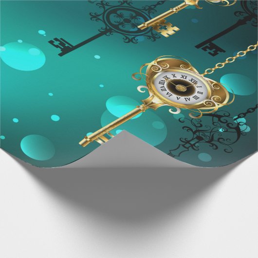 Papier Cadeau Skeleton Keys on Green Background (Coin)