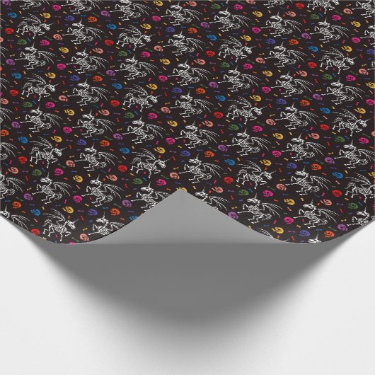 Papier Cadeau Skeleton Pegasus : crâne coloré motif. (Coin)