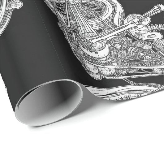 Papier Cadeau Skeleton Ride A Harley (Coin rond)