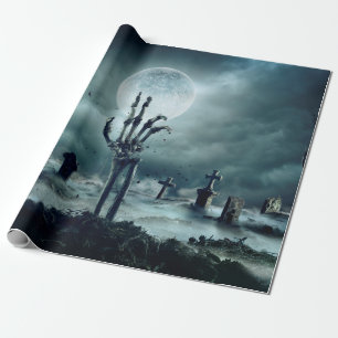 Papier Cadeau Skeleton Zombie Main Se Levant D'Un Grave-Yard - H