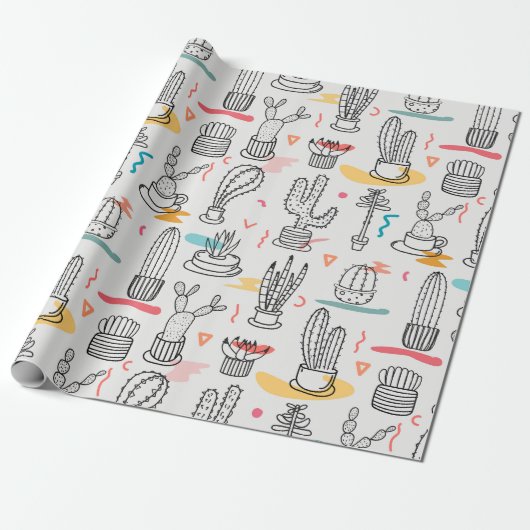 Papier Cadeau Sketchy Cactus Delight (Déroulé)