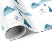 Papier Cadeau Ski De Descente En Blanc (Coin rond)