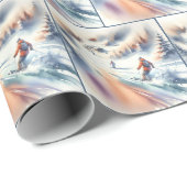 Papier Cadeau Ski De Neige En Aquarelle (Coin rond)