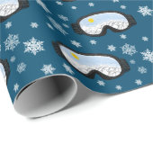 Papier Cadeau Ski Goggets Mountain View Flocs de neige Navy Blue (Coin rond)
