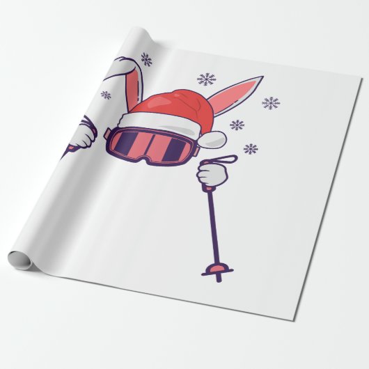 Papier Cadeau Ski Père Noël Rabbit avec Santa Hat et bâtons de s (Déroulé)