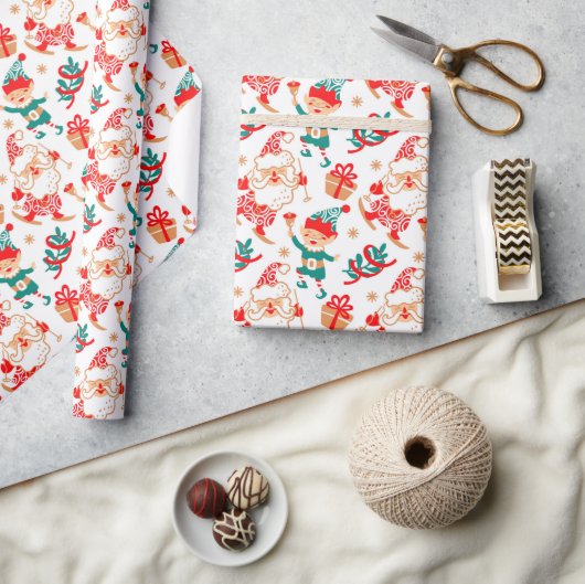 Papier Cadeau Ski Whimsical Père Noël Elves Noël (Artisanat)