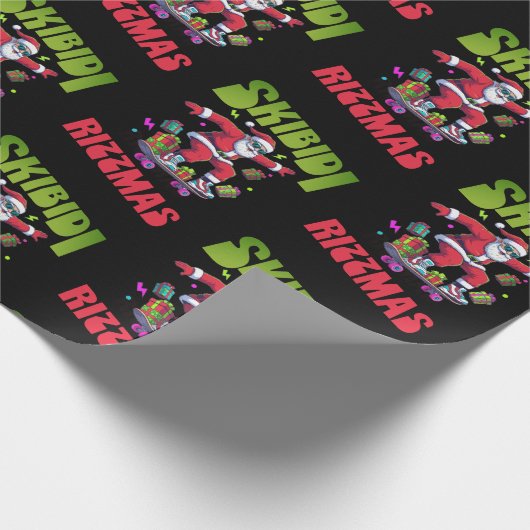 Papier Cadeau Skibidi Rizzmas Santa on his Skate (Coin)