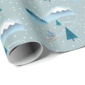 Papier Cadeau Skier de descente avec Arrière - plan de flocon de (Coin rond)