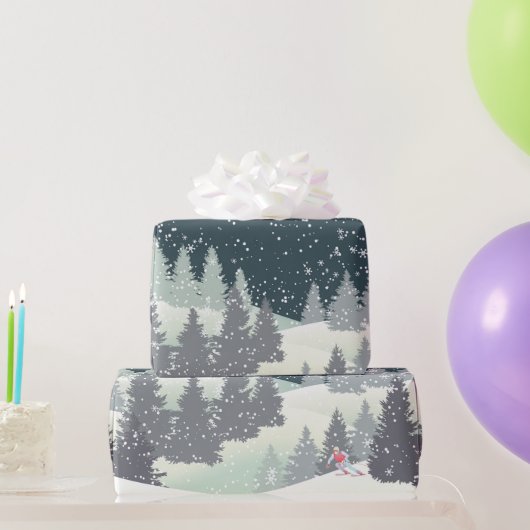Papier Cadeau Skier de Noël aux pins d'hiver (Cadeaux de fête)
